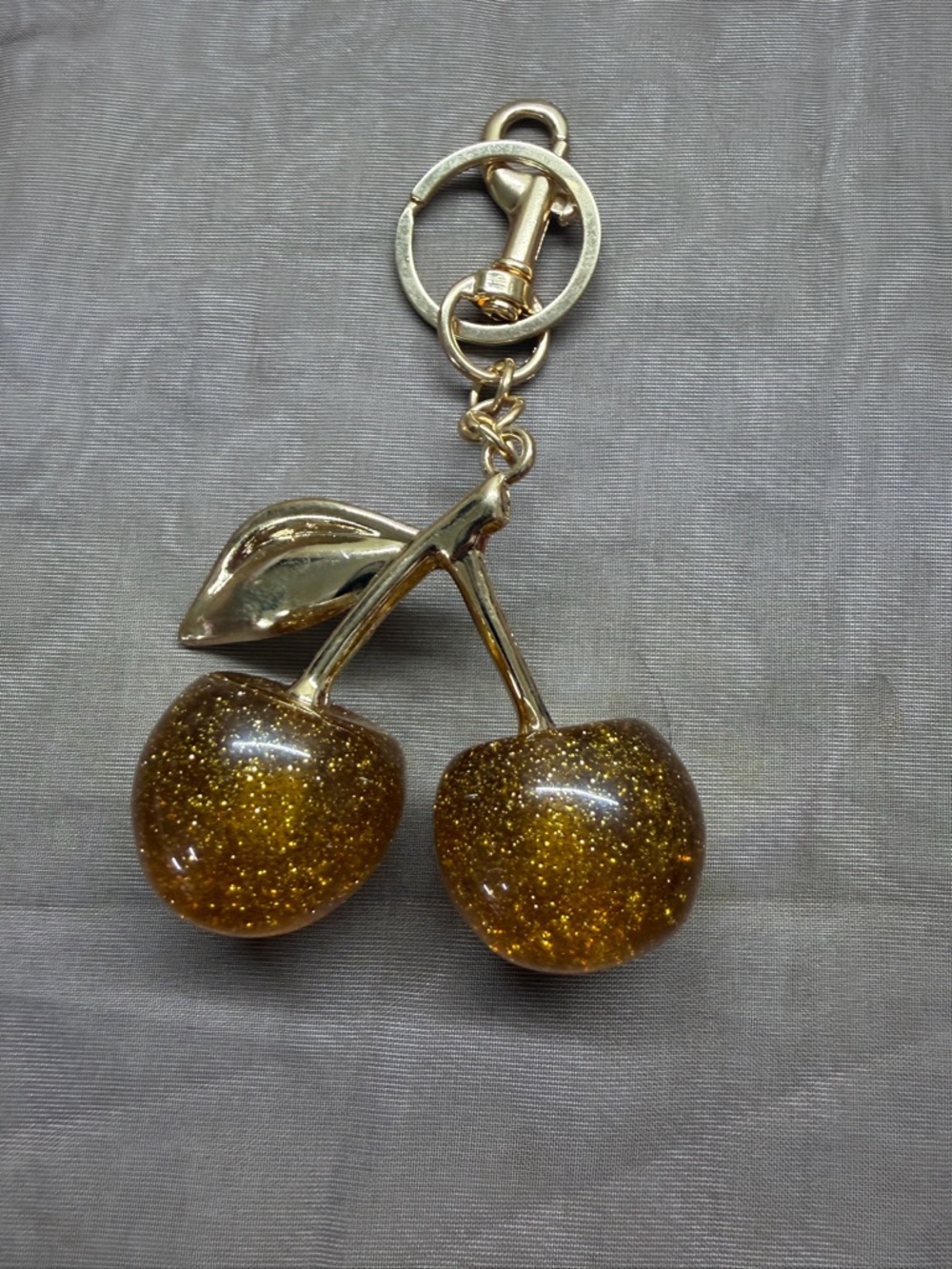 Gold Glitter Cherry Keychain